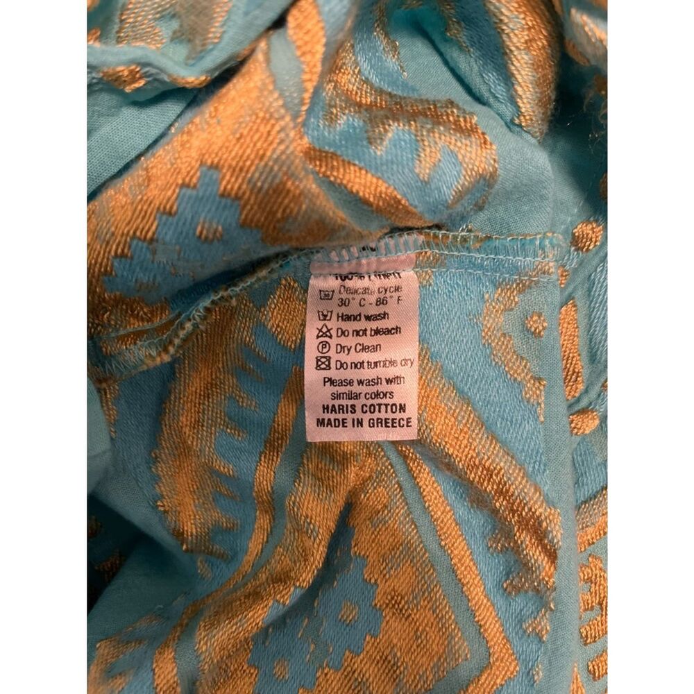 ✨ Haris Cotton Linen Skirt L Turquoise Gold Embroidered Greece Boho - Picture 7 of 9